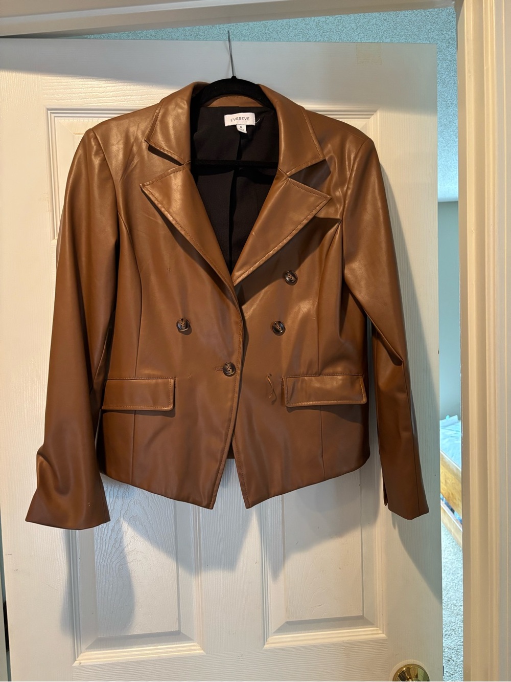 Evereve Brown Faux Leather Double-Breasted Blazer